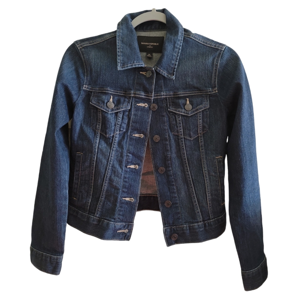 Banana Republic Women's Collared Stretch Dark Wash Denim Jean Jacket, Size XS - Picture 8 of 8